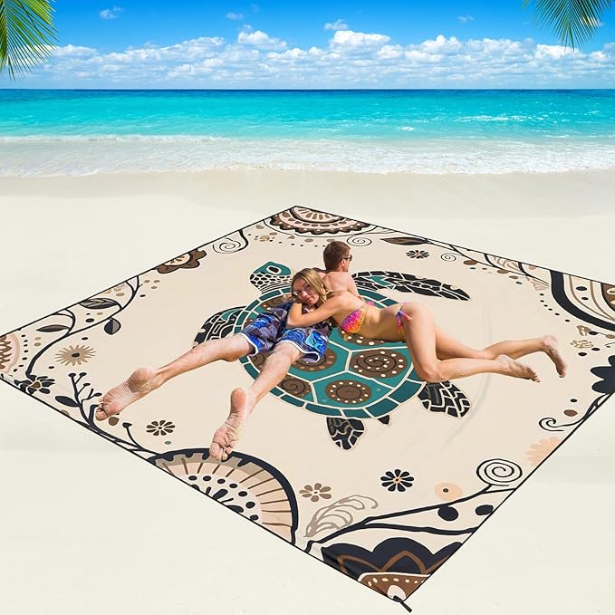 WIWIGO Beach Blanket Waterproof Sandproof Beach Mat 79" X 83"/10'x9'for 2-8 Adults Quick Drying Outdoor Picnic Mat Beach Accessories for Travel, Camping, Hiking by WIWIGO