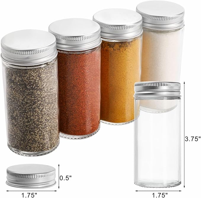 Tebery 12 Pack Round Spice Bottles 3oz Glass Spice Jars with Silver Metal Lids, Shaker Tops, Wide Funnel and Labels - Image 2