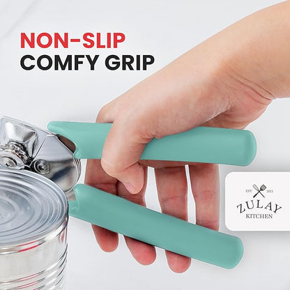 Zulay Kitchen Heavy Duty Stainless Steel Manual Can Opener – Ergonomic Soft Grip Handles, Smooth Edge Cutting Wheel & Large Built In Bottle Opener – Easy Turn Knob for Effortless Use - Mint - Image 5