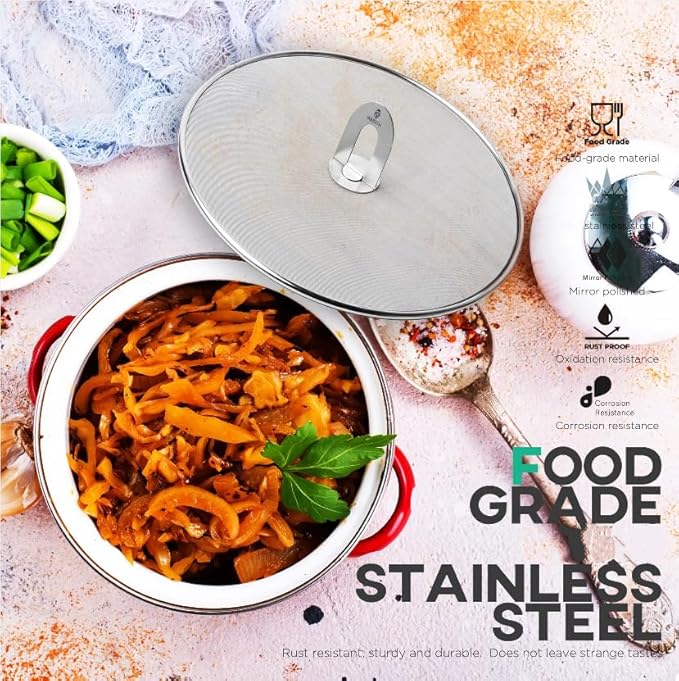 Homestia Splatter Screen for Kitchen, Stainless Steel Fine Mesh Splatter Screen for Frying Pan, 8" Grease Splatter Guard with Fold Flat Knob - Image 5