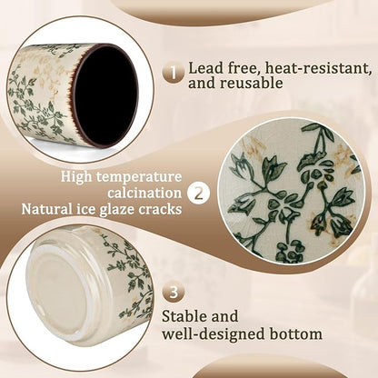 Kitchen Ceramic Utensil Holder Rustic 5.5" Green Floral Utensil Crock for Countertop Tuscany Cooking Tools Storage Caddy for Spatula Spoon Farmhouse Decor Housewarming Gift - Image 3