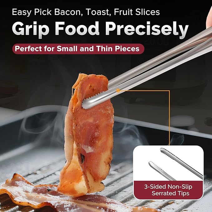 Precision Serrated Non-Slip Tips Cooking Tongs 2 Set (11.5" & 13.5"), 18/8 Stainless Steel Metal Tong, Light but Durable, Easily Control Kitchen Tweezer Tongs for Frying, Plating, BBQ - Image 2