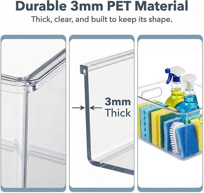 MOONEDGE 8 Pack Modular Clear Plastic Storage Organizer Bins – 4 Large & 4 Narrow, Nestable Space-Saving System for Pantry, Kitchen, Fridge, Bathroom & Cabinet Organization - Versatile & Easy to Use
