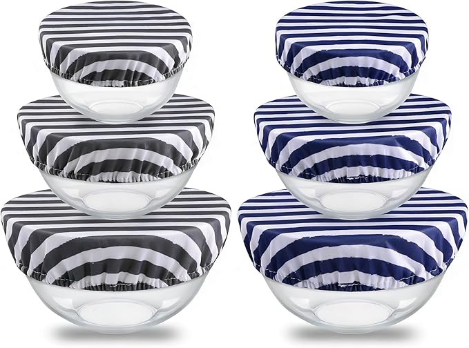 wegreeco Elastic Reusable Bowl Covers for Bread Proofing, Fabric Cloth Sourdough Bowl Covers for Proofing - Set of 6, Black&Grey Stripes