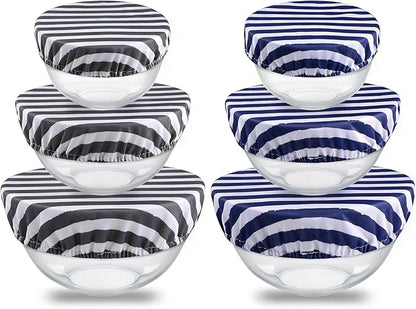 wegreeco Elastic Reusable Bowl Covers for Bread Proofing, Fabric Cloth Sourdough Bowl Covers for Proofing - Set of 6, Black&Grey Stripes