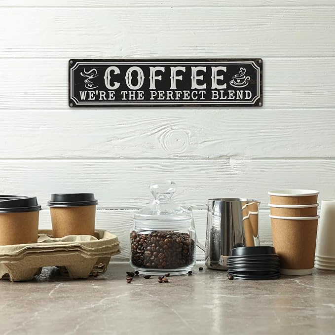 Coffee Metal Tin Signs, Coffee We're the Perfect Blend, Farmhouse Kitchen Decor for Wall, Vintage Style Home Decor, Cafe Decors, Decorative Metal Wall Signs 15.8x4 Inches, Coffees Lover Gifts - Image 4