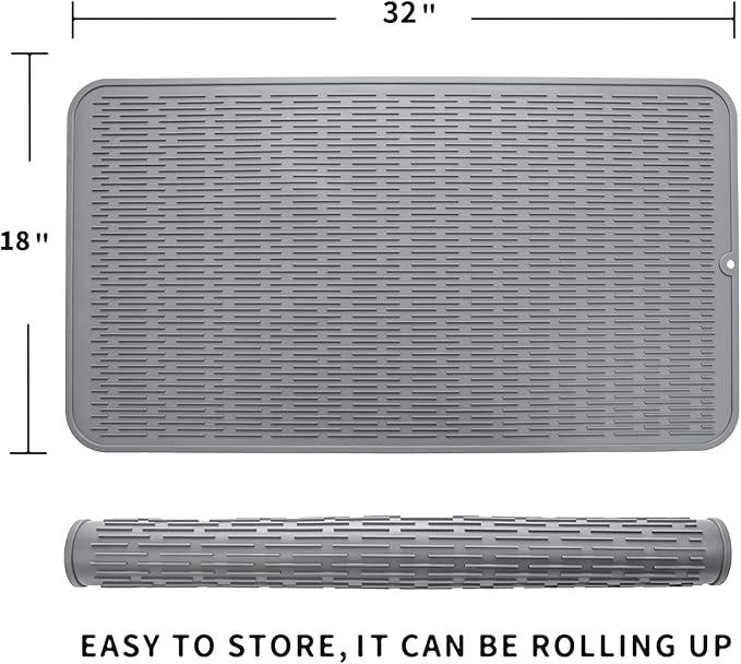 MicoYang Silicone Dish Drying Mat for Multiple Usage,Easy clean,Eco-friendly,Heat-resistant Silicone Mat for Kitchen Counter or Sink,Refrigerator or Drawer Liner Grey 4XL 32 inches x 18 inches - Image 2
