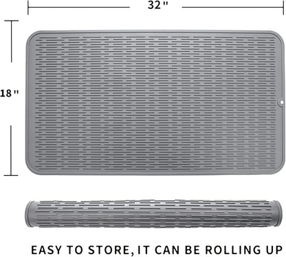 MicoYang Silicone Dish Drying Mat for Multiple Usage,Easy clean,Eco-friendly,Heat-resistant Silicone Mat for Kitchen Counter or Sink,Refrigerator or Drawer Liner Grey 4XL 32 inches x 18 inches - Image 2