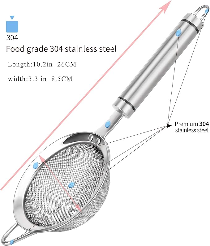304 Stainless Steel Fine Mesh Strainers for Kitchen, Colander-Skimmer with Handle, Sieve Sifters for Food, Tea, Rice, Oil, Noodles, Fruits, Vegetable - Image 2