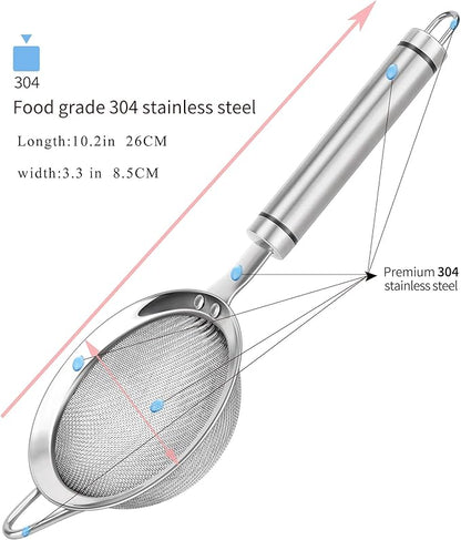 304 Stainless Steel Fine Mesh Strainers for Kitchen, Colander-Skimmer with Handle, Sieve Sifters for Food, Tea, Rice, Oil, Noodles, Fruits, Vegetable - Image 2