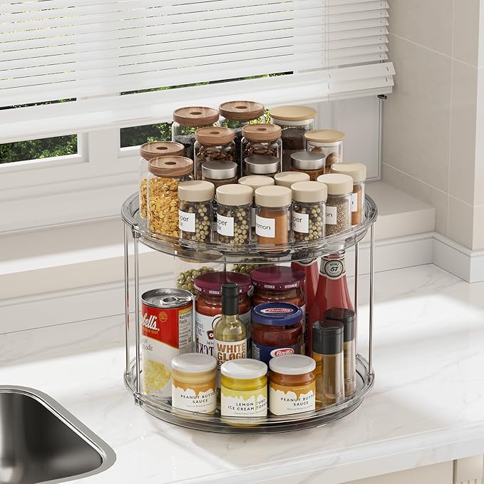 LAMU 2 Tier Lazy Susan Organizer 12 inch Large Lazy Susan Turntable Rotating Spice Rack Organization for Cabinet, Kitchen, Pantry, Countertop, Bathroom, Vanity, Medicine Cabinet Organizer, Grey - Image 6