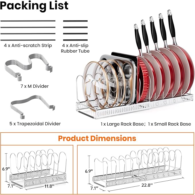 MUDEELA Pot Rack - Expandable Pots and Pans Organizer under Cabinet, Pot Lid Organizer Holder with 12 Adjustable Compartment, Kitchen Cabinet Organizer and Storage for Cutting Board, Skillets Pan - Image 4