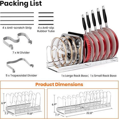 MUDEELA Pot Rack - Expandable Pots and Pans Organizer under Cabinet, Pot Lid Organizer Holder with 12 Adjustable Compartment, Kitchen Cabinet Organizer and Storage for Cutting Board, Skillets Pan - Image 4