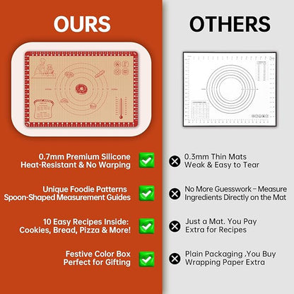Extra Thick Silicone Mat for Baking, Silicone Baking Mat with 10 Easy Recipes, Non Stick Silicone Pastry Mat, kneading Dough Rolling Mat, Macaron, Cookie, bread, Pizza, Fondant/Pie Crust - Image 4