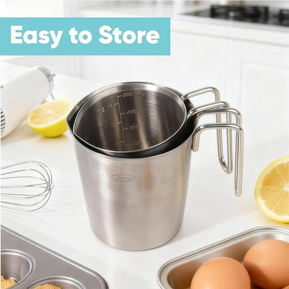 Newness 2-Pack Stainless Steel Measuring Cups Set, (3 Marking Including Cup/ML/Oz Scale) (2 & 3 Cup) Metal Measuring Cup with Handle For Prepping, Baking and Cooking, Dishwasher, Microwave Safe - Image 4