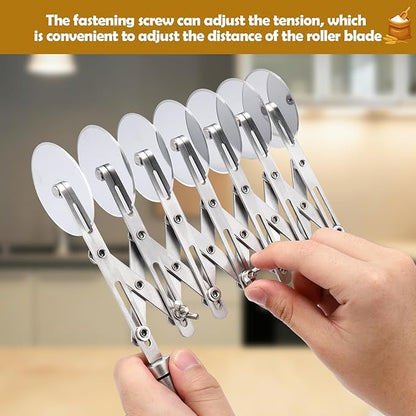Juome 7 Wheel Pastry Cutter with Handle, Multi-Round Wheel Pasta Dough Cutter Roller Stainless Steel Pizza Slicer Accordion Pastry Knife Divider Tool - Image 6