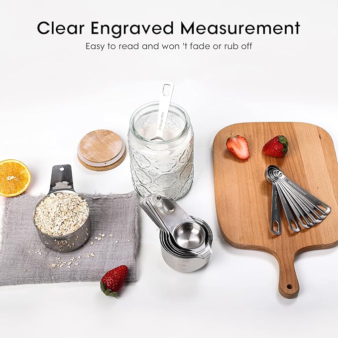 17 Piece Stainless Steel Measuring Cups and Spoons Set, with 1/16 Cup,1/3 Spoon and 1 Leveler - Image 2
