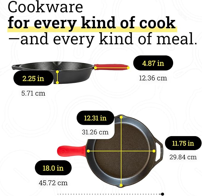Lodge Seasoned Cast Iron Skillet 12 Inches - Quality Frying Pan for the Stove, Oven, Grill & Campfire - Includes Silicone Hot Handle Holder - Non-Toxic, Nonstick & Long-Lasting