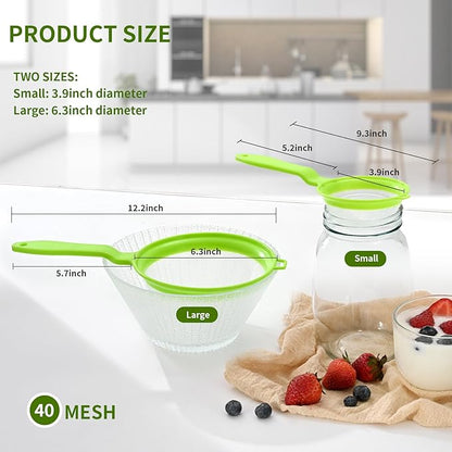 Luckyiren Kefir Strainer Set, 2-Size Plastic Non-Metal Sieve with Fine Mesh for Kefir Grains, Milk Kefir, Water Kefir & Kombucha - Durable, Food Grade & Easy Clean, Green - Image 2