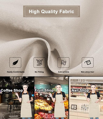 Kitchen Bib Apron with Pockets, Women Men Adjustable Neck Strap Water Resistant Apron for Chef Artist Waiter