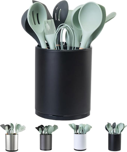 LIBODOUR Kitchen Utensil Holder Extra Large 360°Rotating For Counter Organizer Stainless Steel Storage Cooking Silverware Caddy 3 Compartment Flatware Spoon Spatula Tool Cutlery Container（Black） by ModernandFarmhouseUtensilHolder