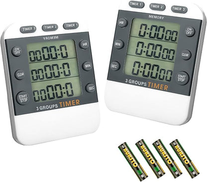 Photect 2 Pcs Digital Kitchen Timer 3 Channels Multi Timer Loud Adjustable Alarm Magnetic Count up Down Memory Preset Battery Included for Cooking Baking BBQ Study Classroom by Photect