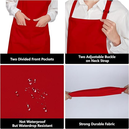 Jubatus 12 Pack 100% Cotton Aprons Bulk with 2 Pockets Cooking Chef Kitchen Adjustable Bib Apron for Women Men, Red - Image 5