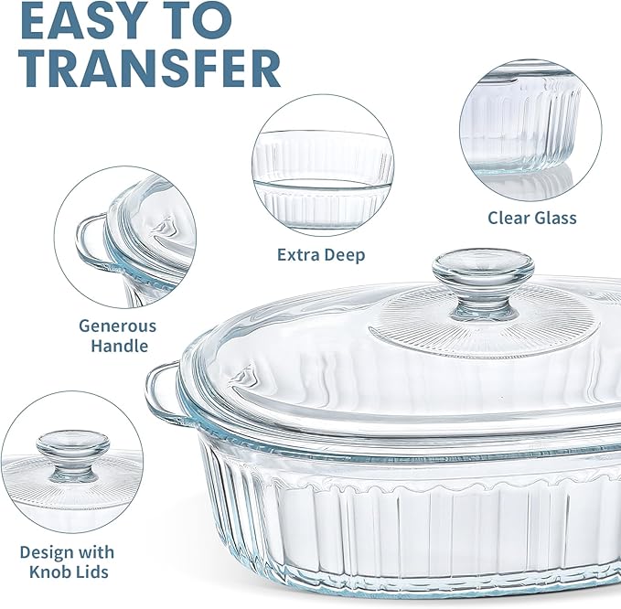 M MCIRCO 4-Piece Glass Casserole Baking Dish, Set of 2 Casseroles With Glass Lids, 1.9 Qt and 3 Qt - Image 3