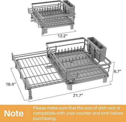 SNTD Dish Drying Rack - Extendable Dish Rack, Large Sink Drying Dish Drainer for Kitchen Counter, Stainless Steel Dish Strainer with Utensil Holder (Grey) - Image 2
