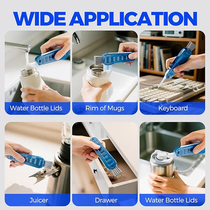 6 Pack Holikme 4 in 1 Cup Lid Cleaning Brush Set with 3 Straws, Multifunctional Bottle Brush, Silicone Cup Lid Gap Cleaner, Durable Bristle Crevice Cleaning Brush, Navy - Image 6