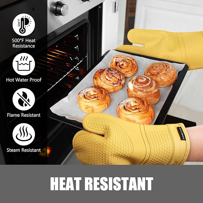 Rorecay Oven Mitts and Pot Holders Sets 6pcs, Extra Long Kitchen Silicone Oven Gloves Heat Resistant 500 Degrees Non-Slip Potholders Hot Pads for Baking Cooking, Quilted Liner, Samoan Sun - Image 5