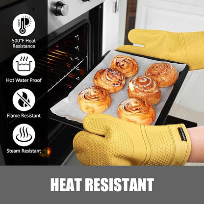Rorecay Oven Mitts and Pot Holders Sets 6pcs, Extra Long Kitchen Silicone Oven Gloves Heat Resistant 500 Degrees Non-Slip Potholders Hot Pads for Baking Cooking, Quilted Liner, Samoan Sun - Image 5