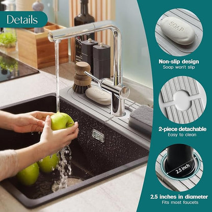 eormoe Faucet Mat for Kitchen Sink - Wider Diatomite Fast Drying Stone Sink Tray, Super Absorbent, Prevents Moisture Buildup - Faucet Splash Guard for Bathroom Counter (Light Grey, 15x5.3inch) - Image 8