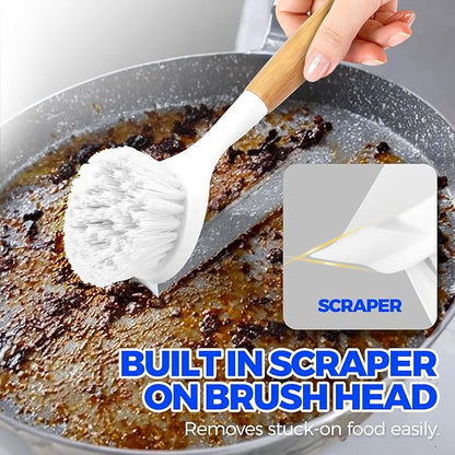 Holikme 3 Pack Dish Brush Set with Bamboo Handle, Kitchen Cleaner for Cleaning Pasta Plate, Salad Bowl, Scrubber with Soft Bristles, Blanco - Image 4