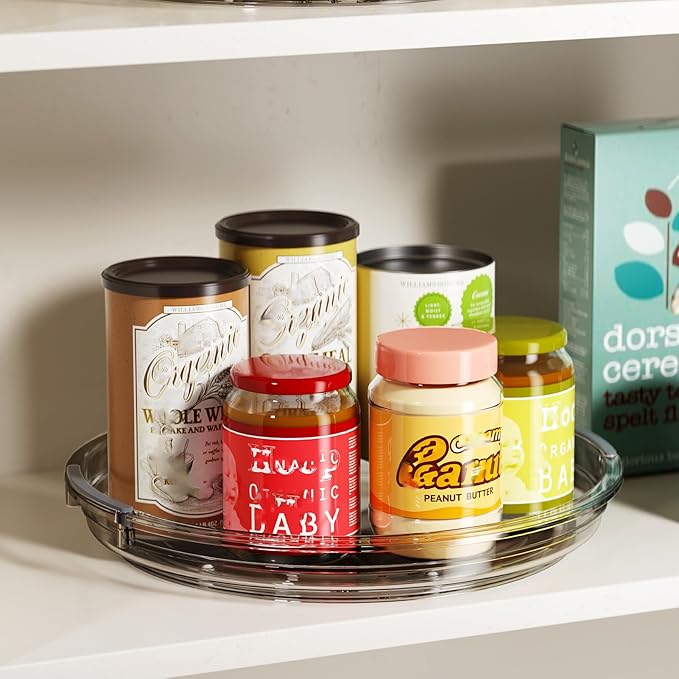 LAMU 2 Pack Lazy Susan Turntable Organizer for Cabinet, 10.6'' 9.25'' Condiment Organizer for Refrigerator, Kitchen Pantry, Medicine Cabinet Organizer, Spices Rack Organization, Bathroom, Grey - Image 3