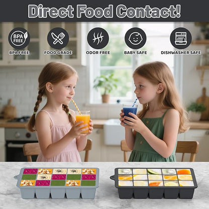 Silicone Ice Cube Tray 3 Pack - EASY RELEASE ice cube tray with lid, BPA Free Ice Cubes Trays for Freezer,ice cube mold for Cocktail,Whiskey (Black+Grey+Mint) - Image 3