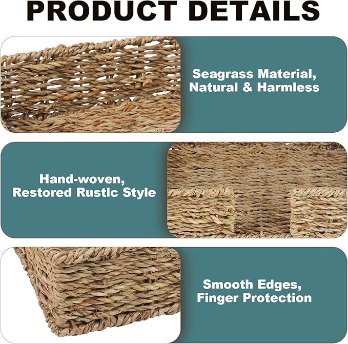 Kordory Seagrass Disposable Guest Towel Holder Tray for Bathroom, Wicker Counter Rectangular Bathroom Napkin Holder for Ktichen, Woven Hand Towel Holder Tray for Home, Kitchen, Hotel, Farmhouse