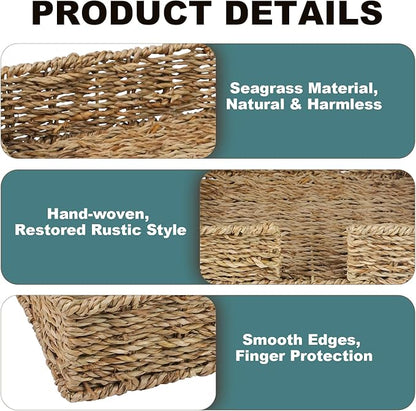 Kordory Seagrass Disposable Guest Towel Holder Tray for Bathroom, Wicker Counter Rectangular Bathroom Napkin Holder for Ktichen, Woven Hand Towel Holder Tray for Home, Kitchen, Hotel, Farmhouse