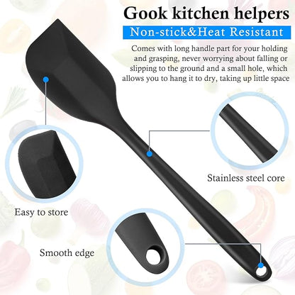 Shappy 4 Pieces Silicone Cooking Spoons 10.6 Inch Heat Resistant Kitchen Spoons for Mixing, Serving and Stirring Upgrade Large Non Stick Basting Utensils, Dishwasher Safe(Scrapers,Black) - Image 3