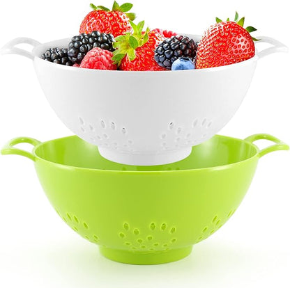 Meadow Lane 6-inch Small Colander, BPA-Free, Dishwasher Safe, Double Handles, Compact Food Strainer for Berries, Veggies and Pasta, 3-Cup Capacity, Green and White, 2-Pack by MeadowLane