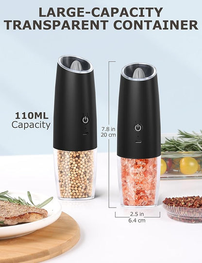innhom Gravity Electric Salt and Pepper Grinder Set Salt Grinder Pepper Mill Automatic Salt and Pepper Grinder Set with Adjustable Coarseness USB Rechargable, 2 Pack