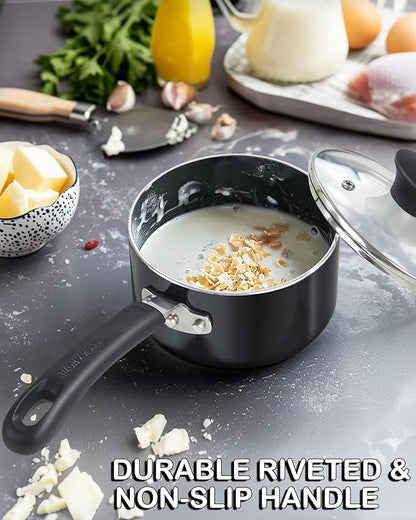 Cook N Home Nonstick Sauce Pan with Glass Lid 3-Qt, Multi-purpose Pot Saucepan Kitchenware, Black, Aluminum - Image 5
