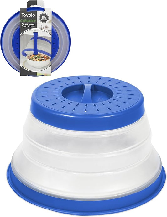 Tovolo Microwave Splatter Cover for Food, Small (Blue) - Collapsible & Vented Silicone Splatter Guard Lid - Microwave Plate & Dish Cover with Handle - BPA-Free Kitchen Gadget for Meal Prep by Tovolo