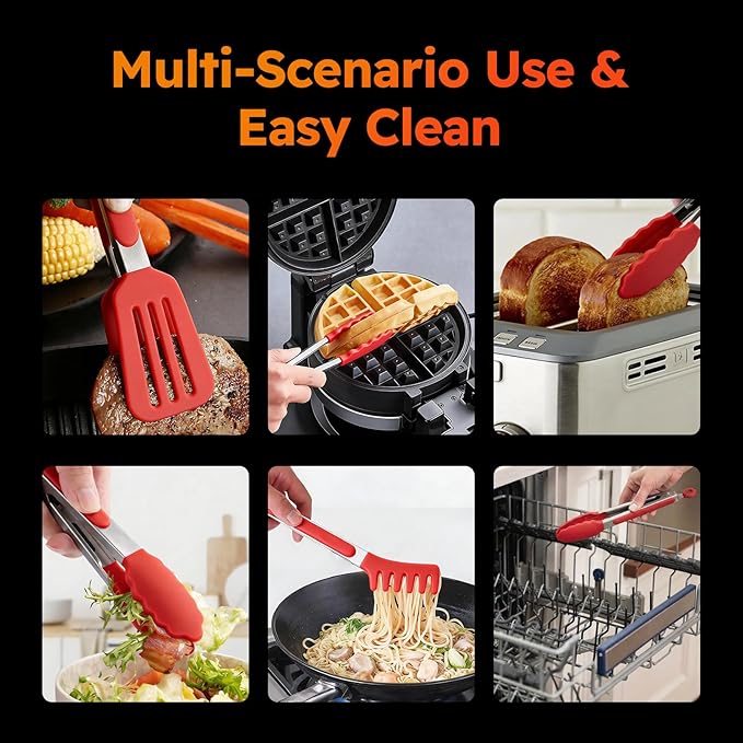 HST 3 Pack Kitchen Tongs, Non Stick Stainless Steel 9 Inch Tongs With Silicone Tip for Cooking BBQ Baking(Red) - Image 7