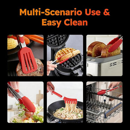 HST 3 Pack Kitchen Tongs, Non Stick Stainless Steel 9 Inch Tongs With Silicone Tip for Cooking BBQ Baking(Red) - Image 7