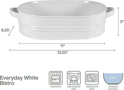 Everyday White by Fitz and Floyd Market Fresh Casserole Baking Dish, 3 Quart