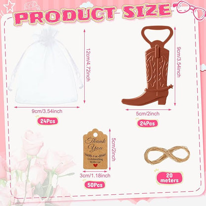 Meanplan 99 Pcs Cowboy Boot Bottle Opener Set Cowgirl Western Derby Wedding Party Favor Includes Cowboy Beer Bottle Opener Organza Bag Thank You Tag and Jute Rope for Guest Wedding Party Baby Shower - Image 2