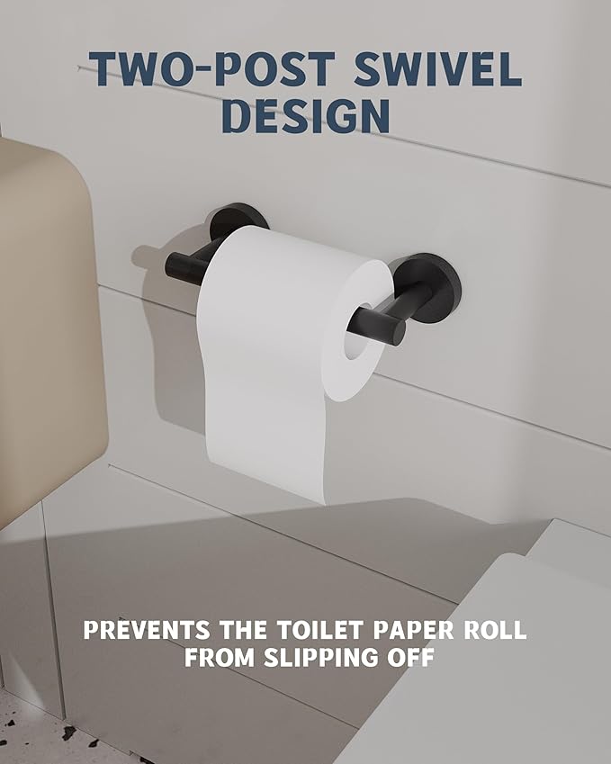 RARXTR Matte Black Toilet Paper Holder SUS304 Stainless Steel Double Post Pivoting Toilet Paper Roll Holder Wall Mounted Toilet Tissue Holder for Commercial Bathroom RV