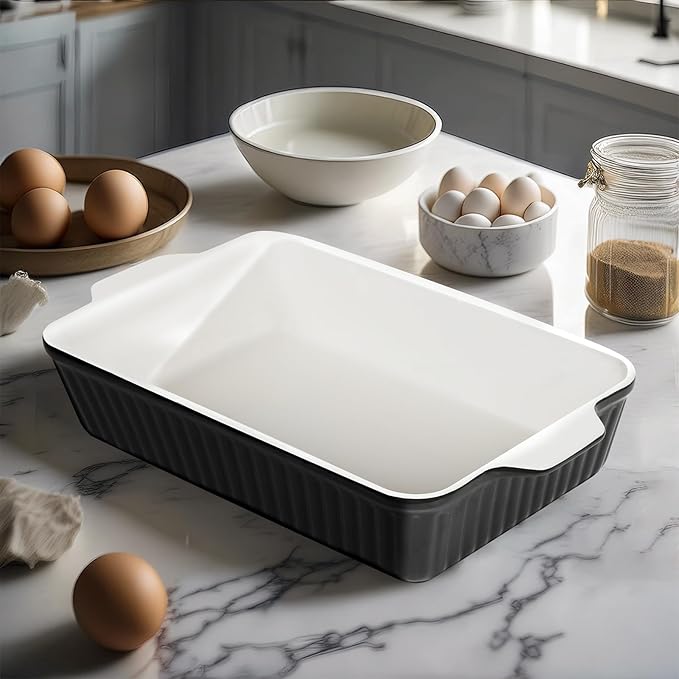 DOWAN 9x13-Inch Casserole Dishes for Oven, Ceramic Baking Dish, Large Lasagna Pan Deep, 4.2 Quarts Baking Pan with Handles, for Casserole, Bakeware, Lasagna, Home Kitchen Gift, Black - Image 5