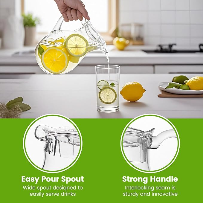 Small Clear Plastic Pitcher with Lid (72 oz), Unbreakable Water Pitcher with Handle, Fridge Jug, BPA-Free, Shatter-Proof, Great for Iced Tea, Sangria, Lemonade, Juice, Milk, and More - Image 3